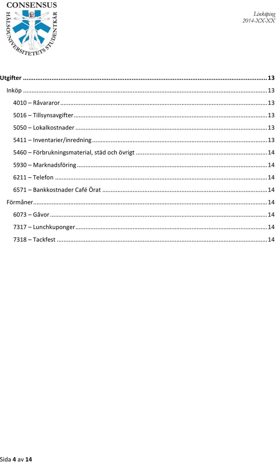 .. 13 5460 Förbrukningsmaterial, städ och övrigt... 14 5930 Marknadsföring.