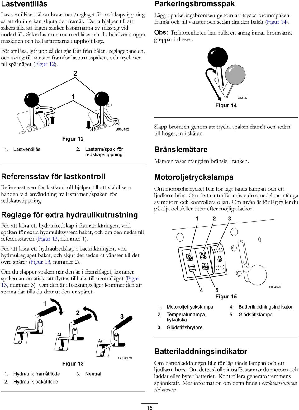 För att låsa, lyft upp så det går fritt från hålet i reglagepanelen, och sväng till vänster framför lastarmsspaken, och tryck ner till spärrläget (Figur 12).