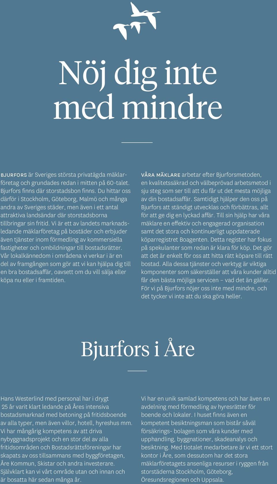 Vi är ett av landets marknadsledande mäklarföretag på bostäder och erbjuder även tjänster inom förmedling av kommersiella fastigheter och ombildningar till bostadsrätter.