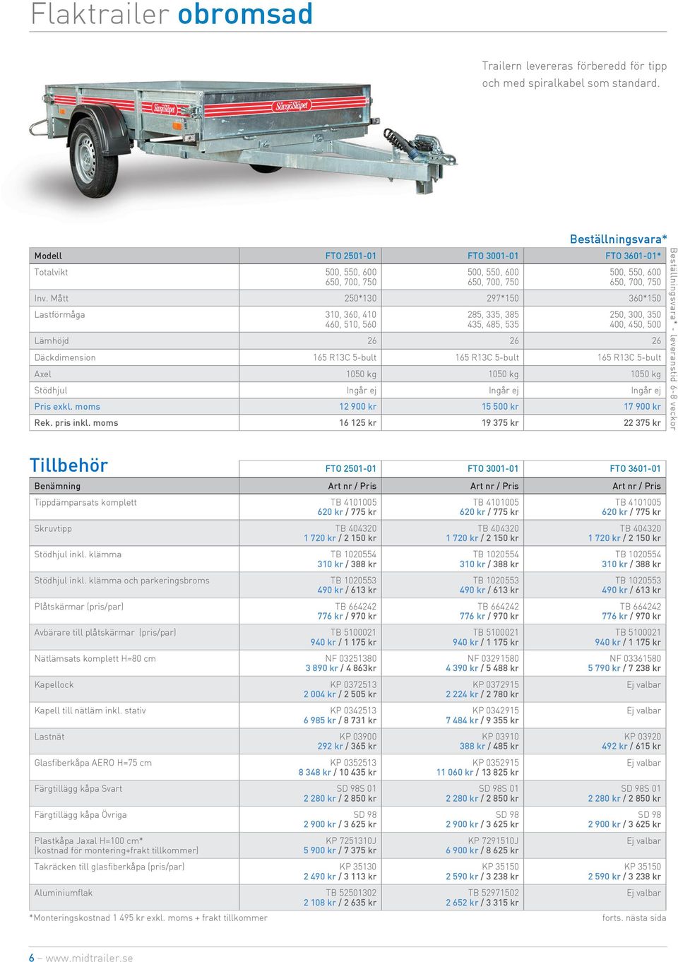 5-bult 165 R13C 5-bult Axel 1050 kg 1050 kg 1050 kg Stödhjul Ingår ej Ingår ej Ingår ej Pris exkl. moms 12 900 kr 15 500 kr 17 900 kr Rek. pris inkl.