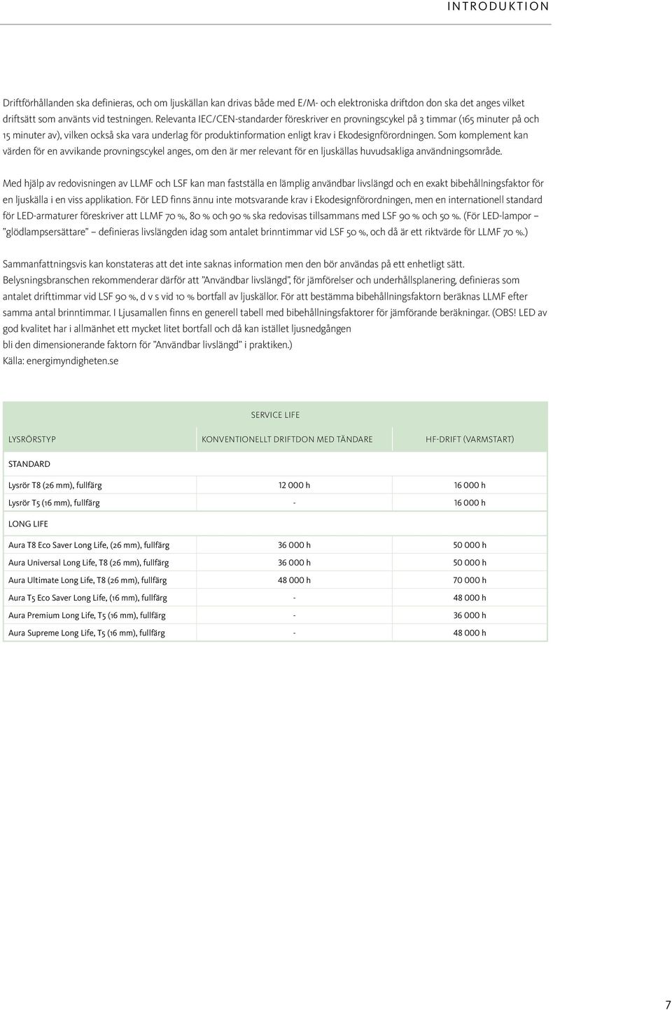 Som komplement kan värden för en avvikande provningscykel anges, om den är mer relevant för en ljuskällas huvudsakliga användningsområde.