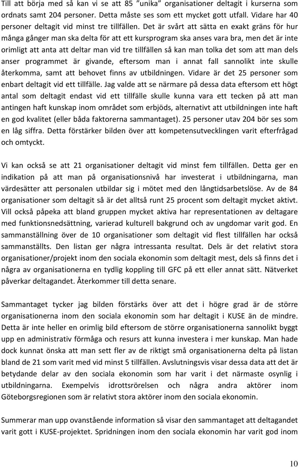 Det är svårt att sätta en exakt gräns för hur många gånger man ska delta för att ett kursprogram ska anses vara bra, men det är inte orimligt att anta att deltar man vid tre tillfällen så kan man