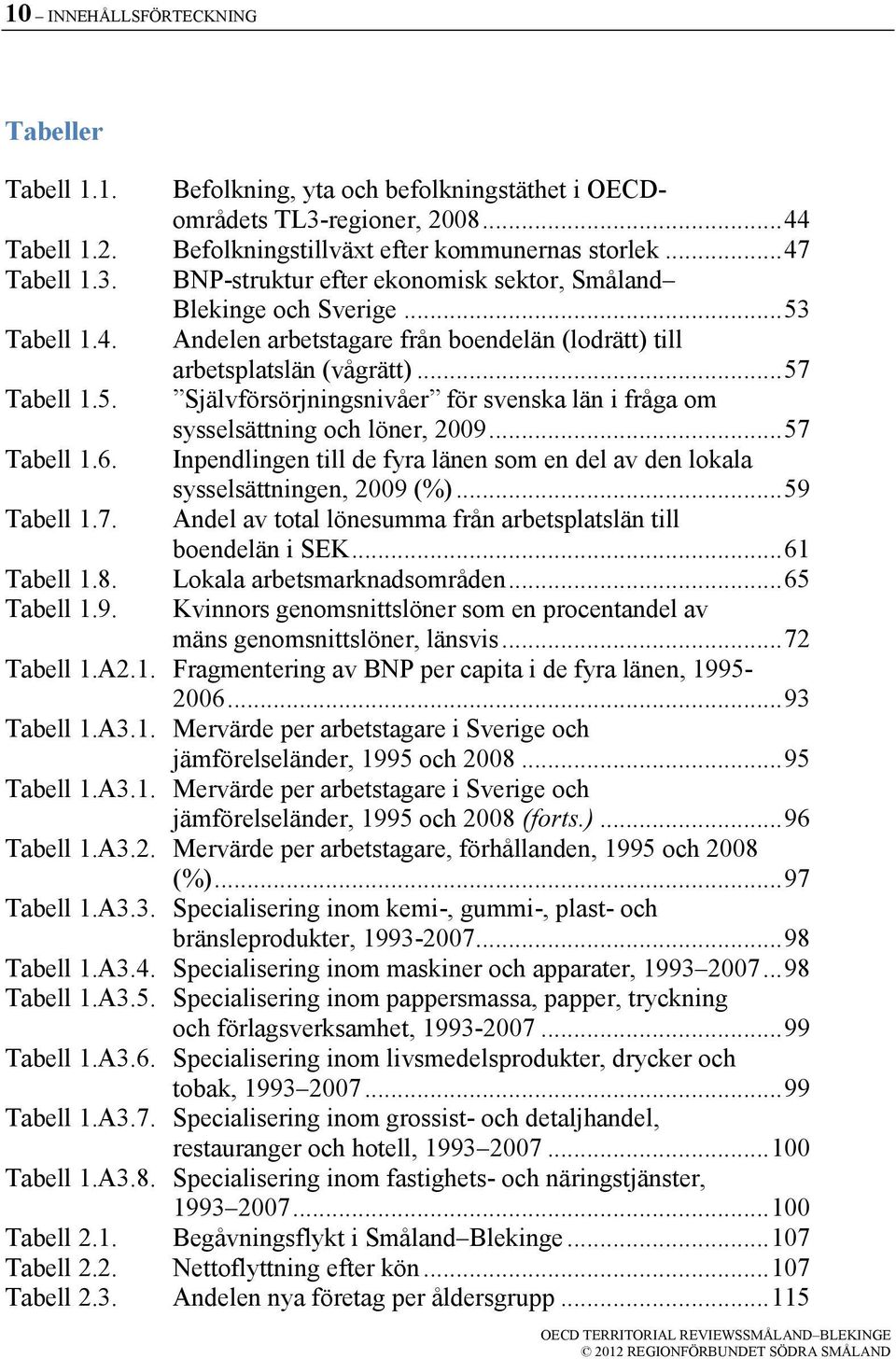 .. 57 Tabell 1.6. Inpendlingen till de fyra länen som en del av den lokala sysselsättningen, 2009 (%)... 59 Tabell 1.7. Andel av total lönesumma från arbetsplatslän till boendelän i SEK... 61 Tabell 1.