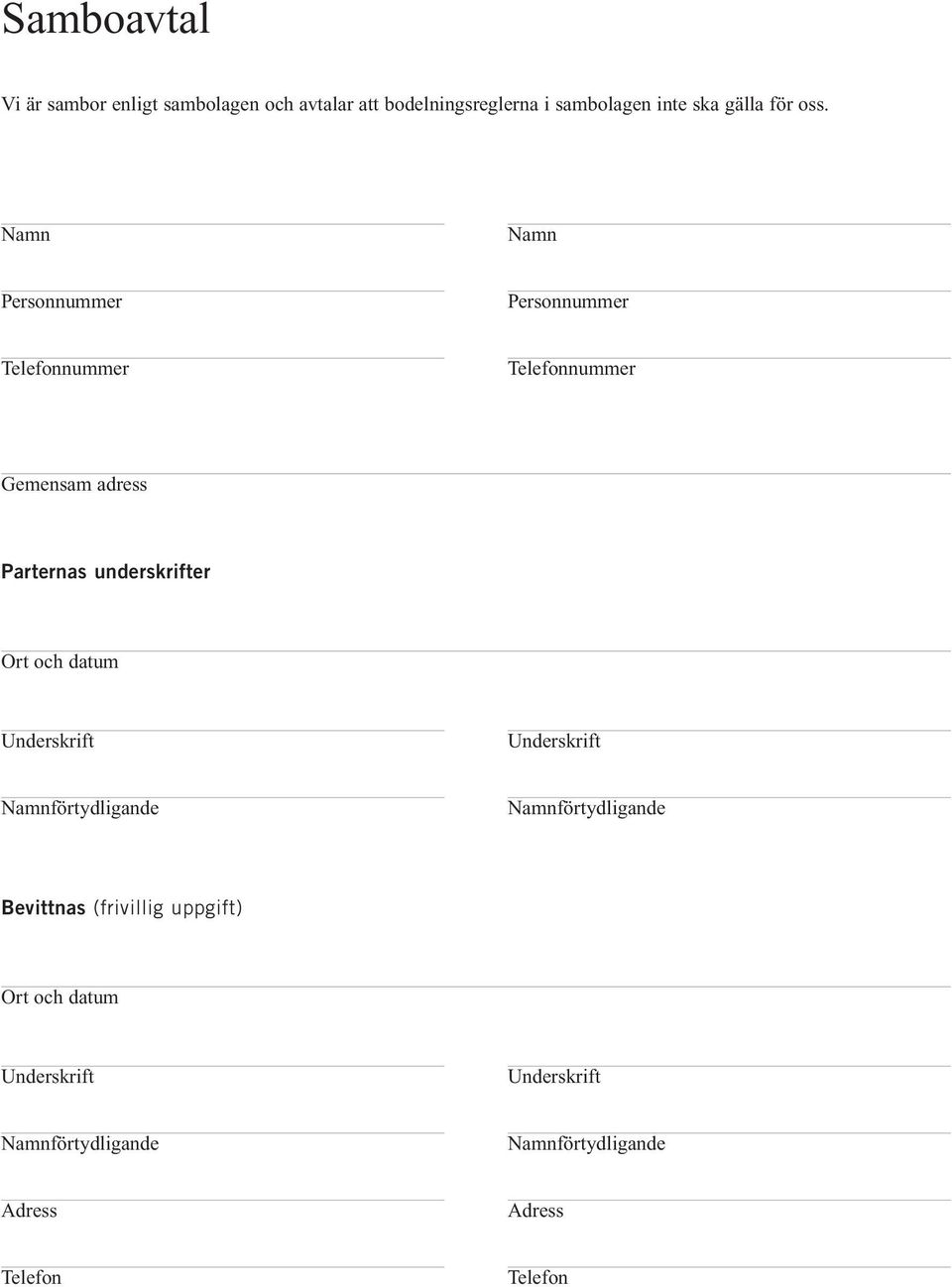 Namn Namn Personnummer Personnummer Telefonnummer Telefonnummer Gemensam
