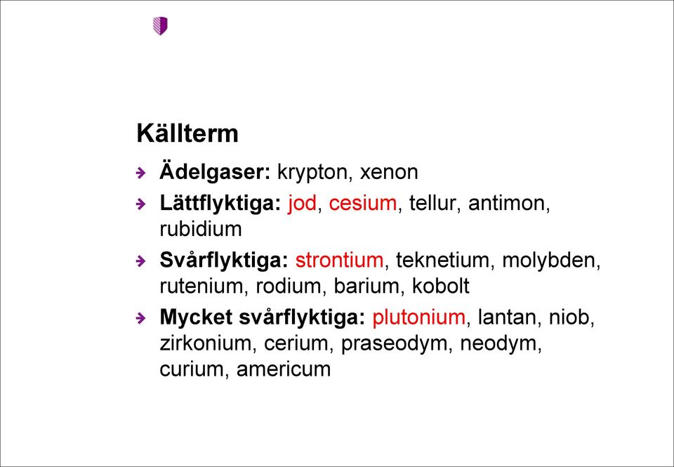 molybden, rutenium, rodium, barium, kobolt Mycket svårflyktiga: