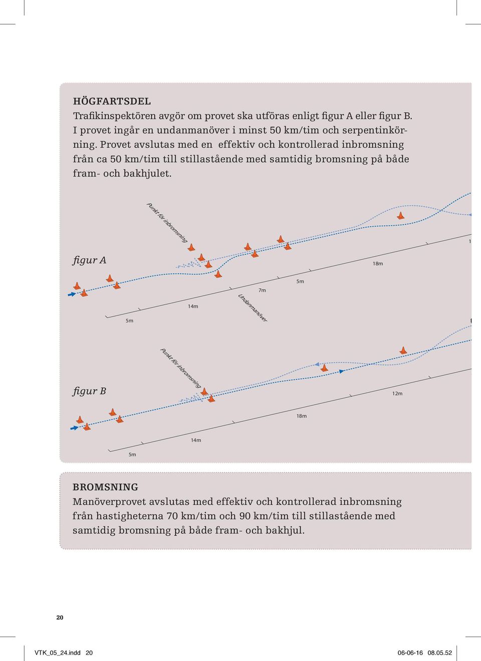 Provet avslutas med en effektiv och kontrollerad inbromsning från ca 50 km/tim till stillastående med samtidig bromsning på både fram- och bakhjulet.