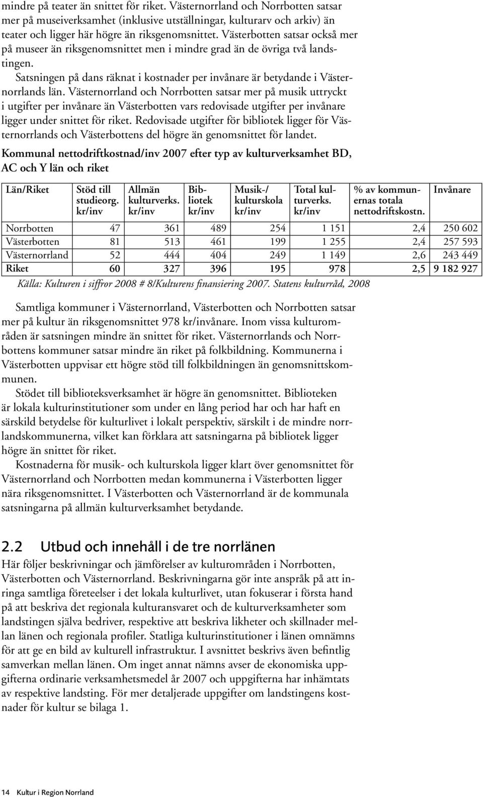 Västernorrland och Norrbotten satsar mer på musik uttryckt i utgifter per invånare än Västerbotten vars redovisade utgifter per invånare ligger under snittet för riket.