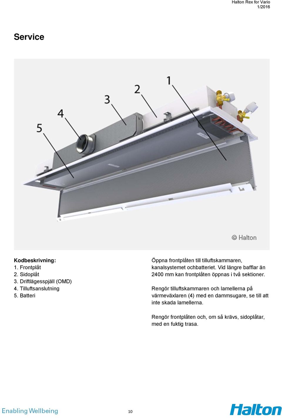 Vid längre bafflar än 2400 mm kan frontplåten öppnas i två sektioner.