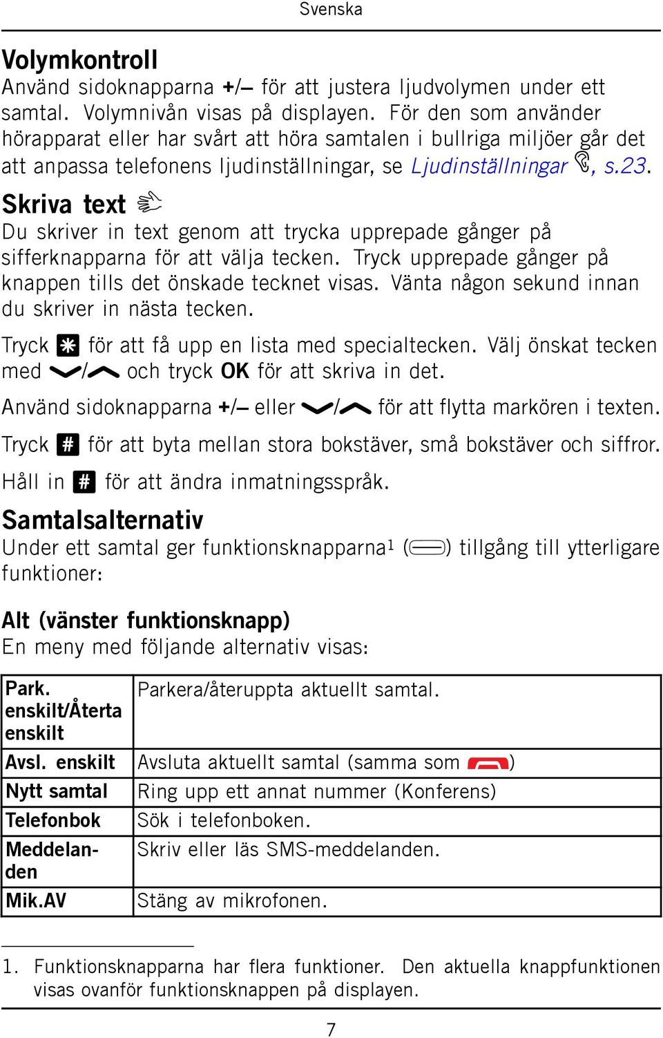 Skriva text Du skriver in text genom att trycka upprepade gånger på sifferknapparna för att välja tecken. Tryck upprepade gånger på knappen tills det önskade tecknet visas.