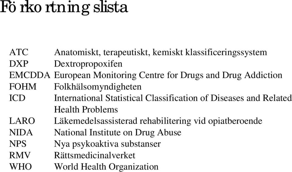 Classification of Diseases and Related Health Problems LARO Läkemedelsassisterad rehabilitering vid opiatberoende