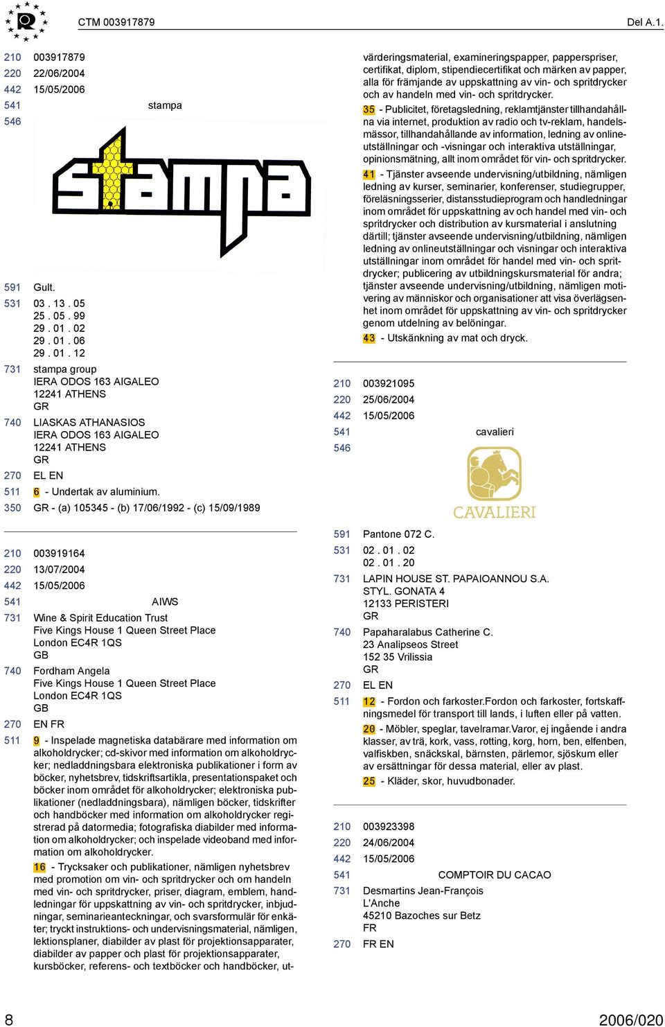 stampa GR - (a) 105345 - (b) 17/06/1992 - (c) 15/09/1989 värderingsmaterial, examineringspapper, papperspriser, certifikat, diplom, stipendiecertifikat och märken av papper, alla för främjande av