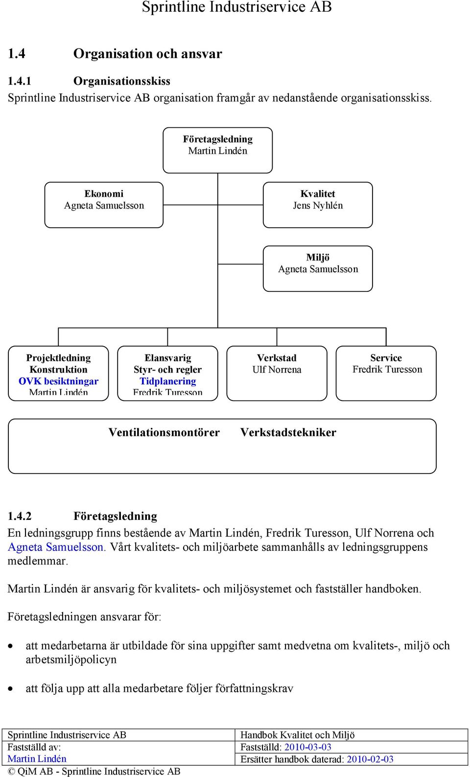 Tidplanering Fredrik Turesson Verkstad Ulf Norrena Service Fredrik Turesson Ventilationsmontörer Verkstadstekniker 1.4.