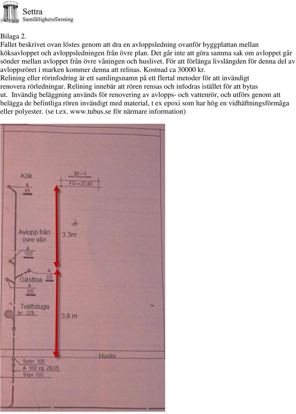 Kostnad ca 30000 kr. Relining eller rörinfodring är ett samlingsnamn på ett flertal metoder för att invändigt renovera rörledningar.