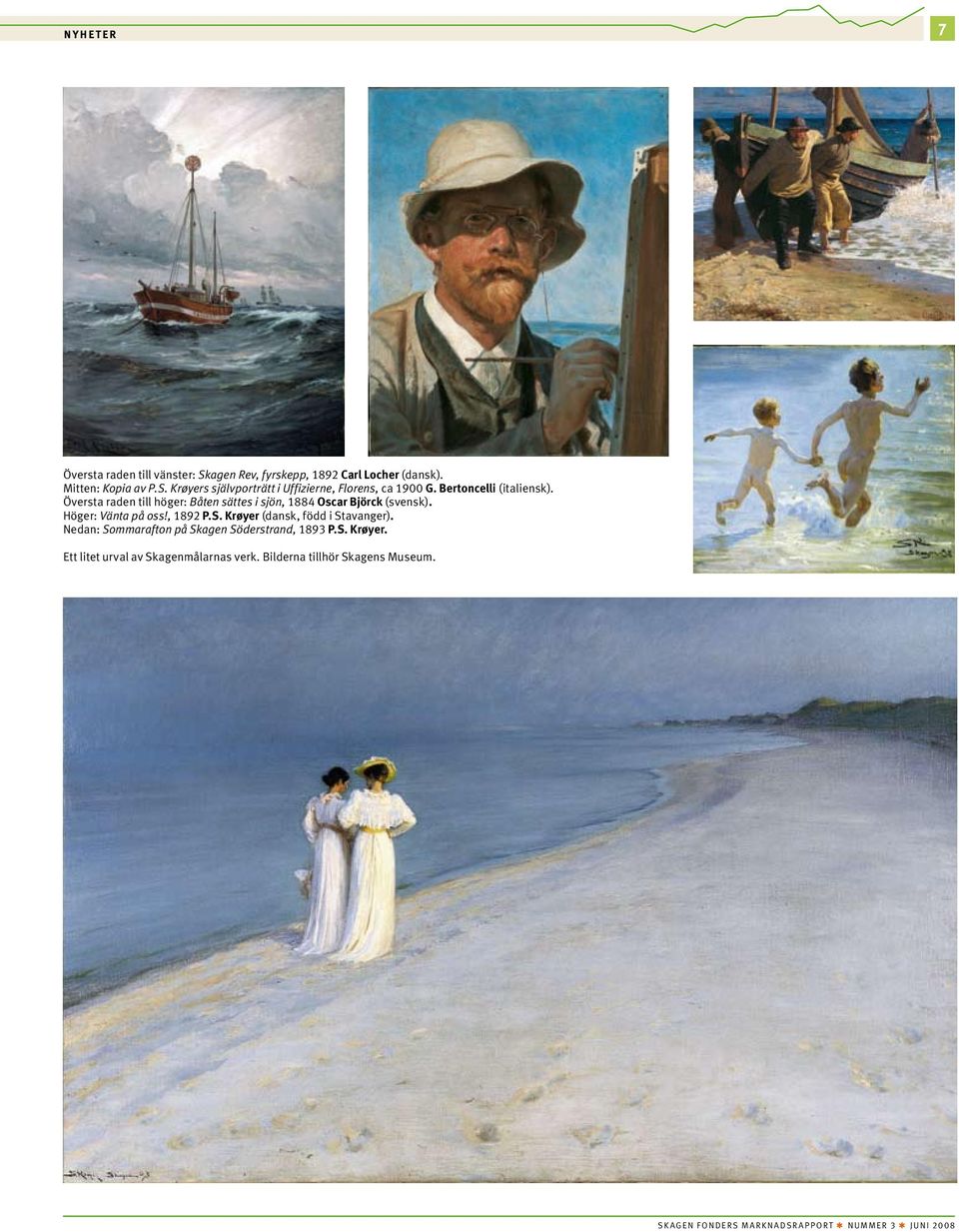 Höger: Vänta på oss!, 1892 P.S. Krøyer (dansk, född i Stavanger). Nedan: Sommarafton på Skagen Söderstrand, 1893 P.