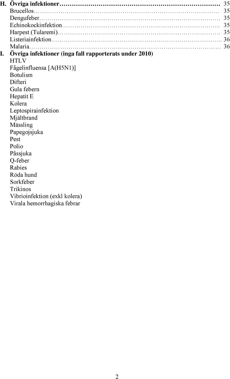 Övriga infektioner (inga fall rapporterats under 21) HTLV Fågelinfluensa [A(H5N1)] Botulism Difteri Gula