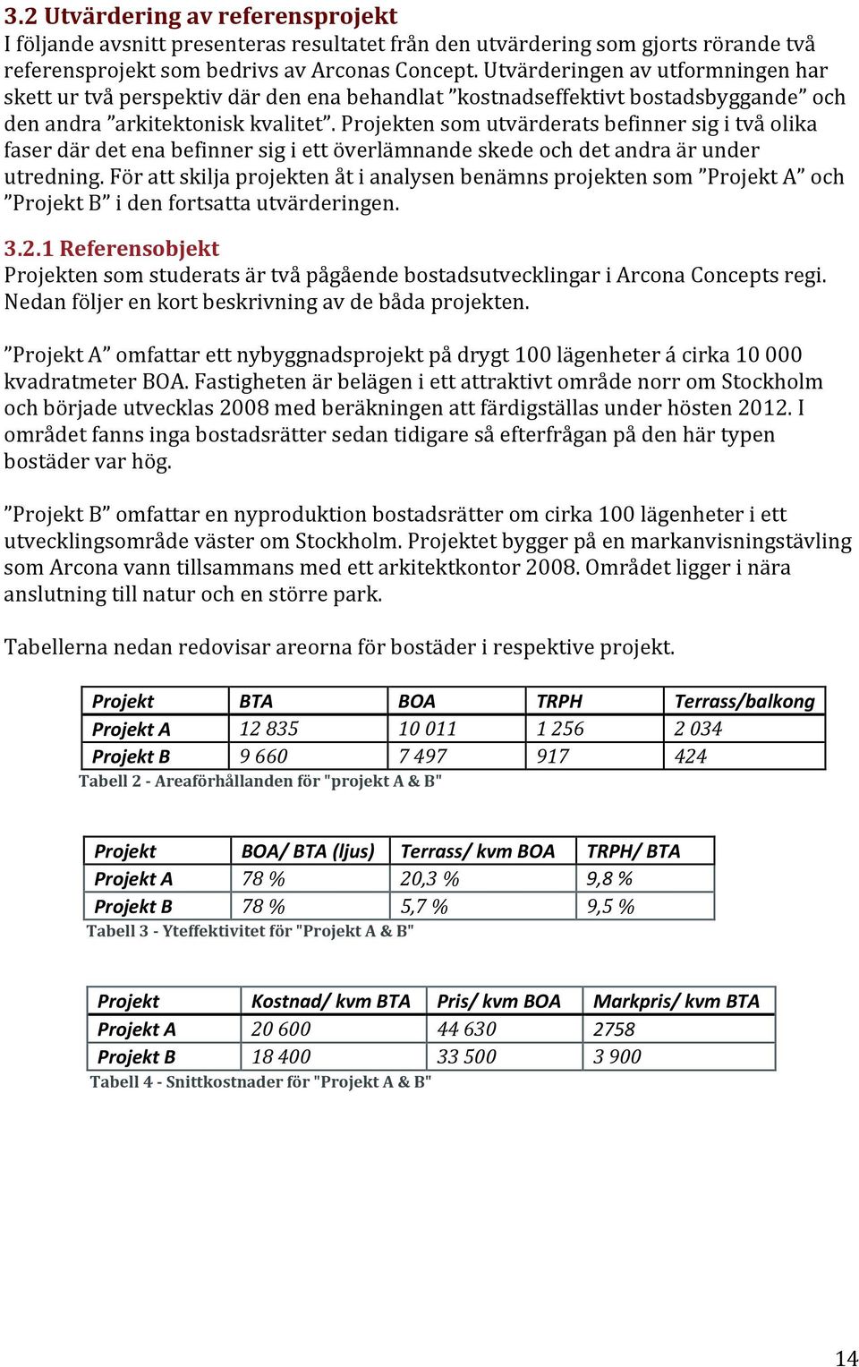 Projekten som utvärderats befinner sig i två olika faser där det ena befinner sig i ett överlämnande skede och det andra är under utredning.