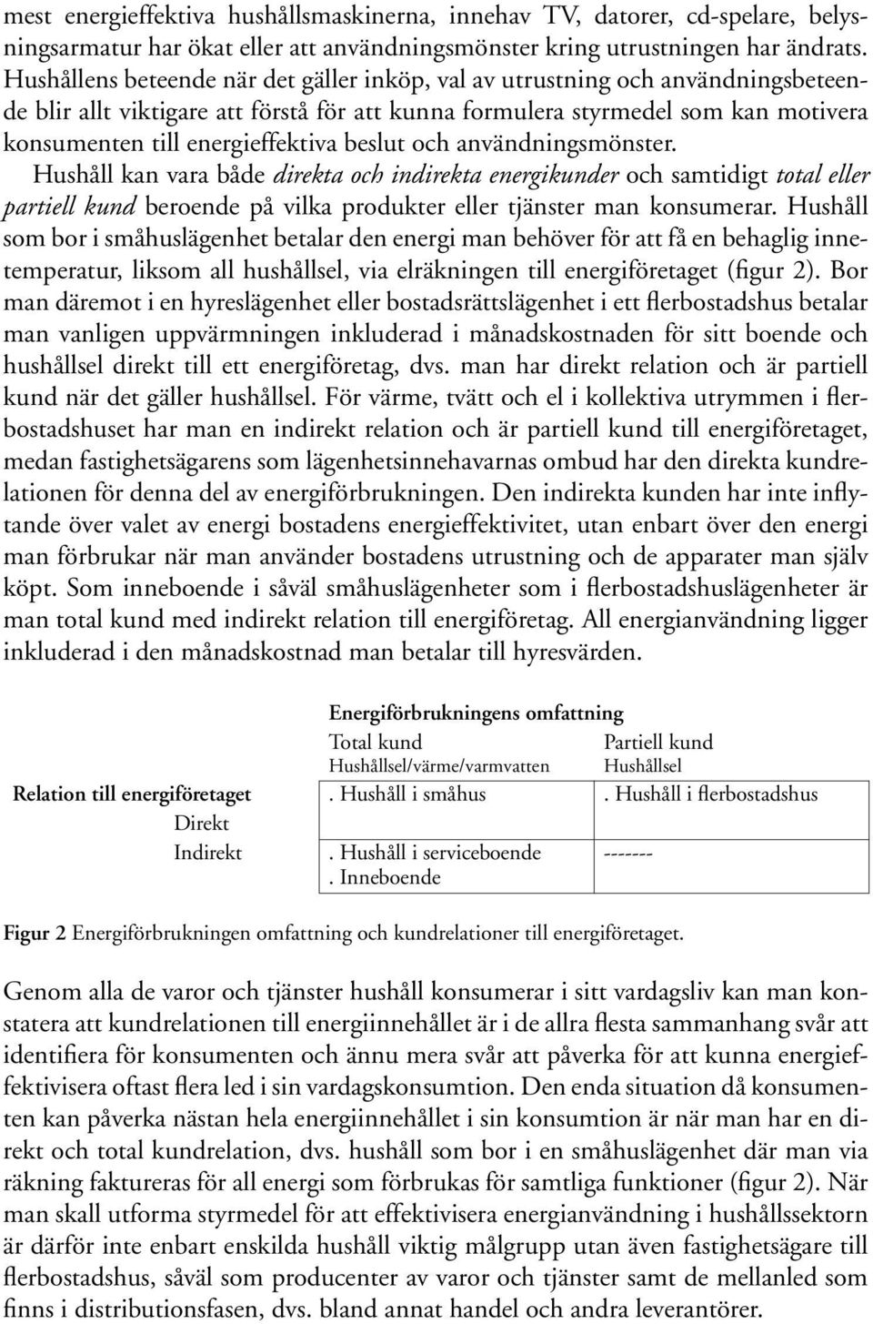 beslut och användningsmönster. Hushåll kan vara både direkta och indirekta energikunder och samtidigt total eller partiell kund beroende på vilka produkter eller tjänster man konsumerar.