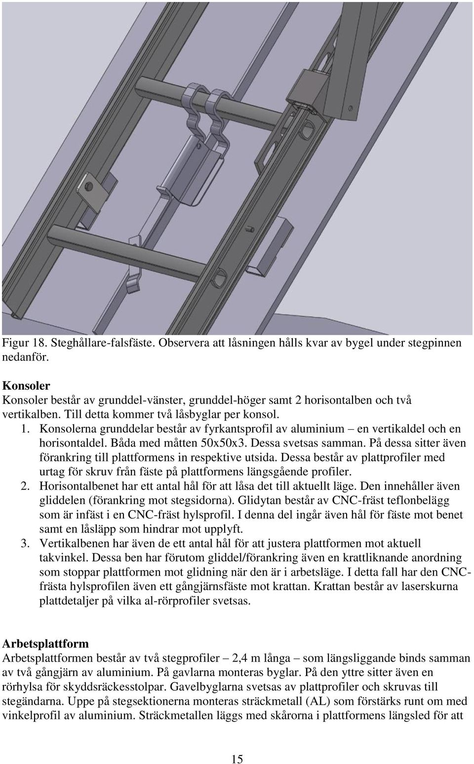 Konsolerna grunddelar består av fyrkantsprofil av aluminium en vertikaldel och en horisontaldel. Båda med måtten 50x50x3. Dessa svetsas samman.