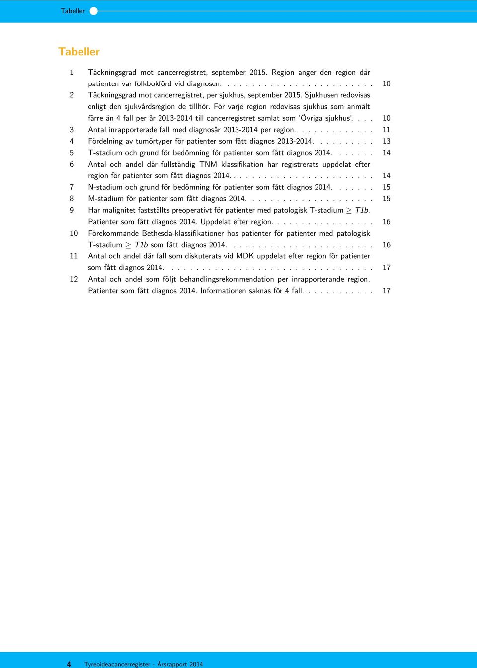 För varje region redovisas sjukhus som anmält färre än 4 fall per år - till cancerregistret samlat som Övriga sjukhus.... 10 3 inrapporterade fall med diagnosår - per region.