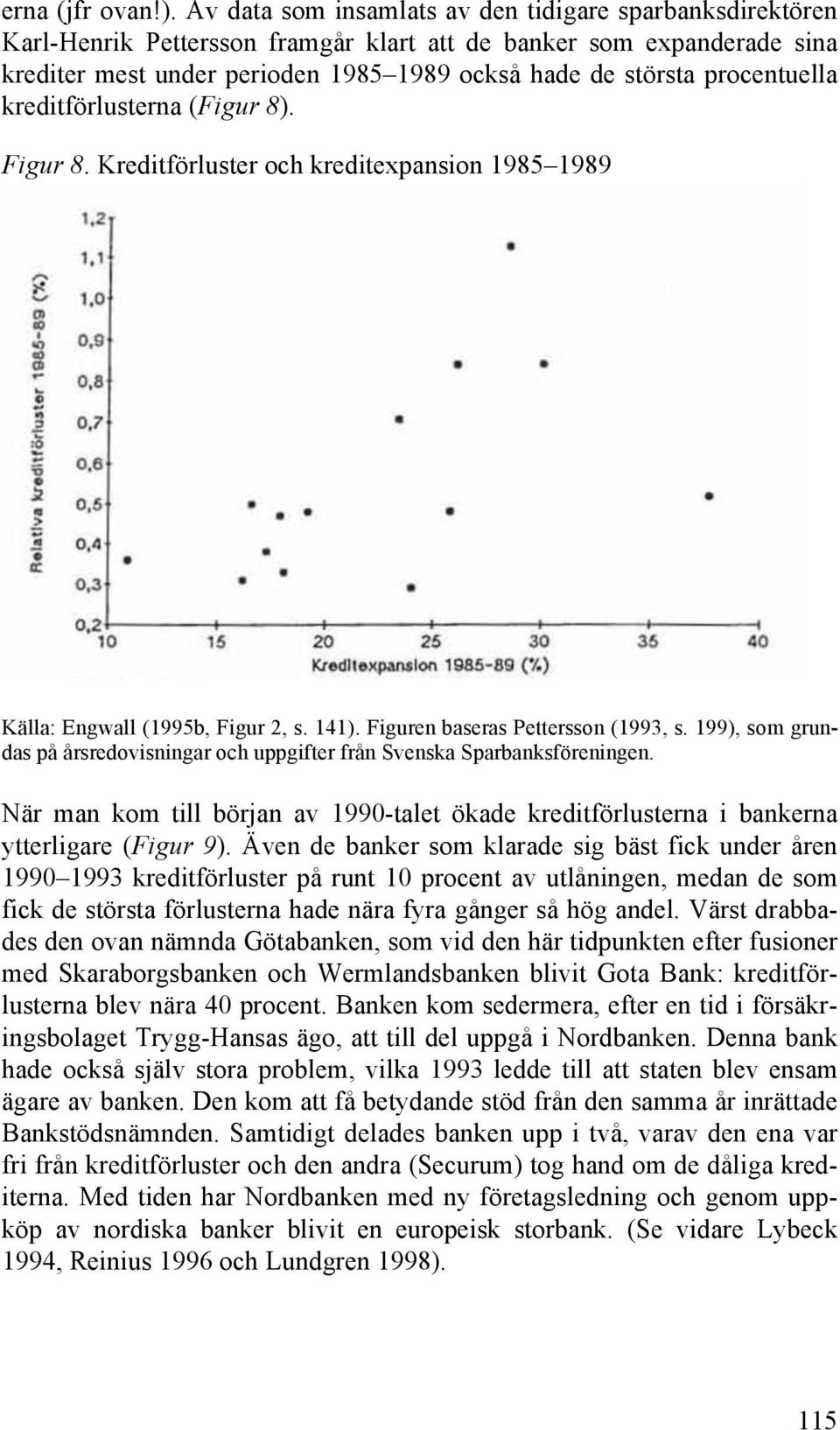 procentuella kreditförlusterna (Figur 8). Figur 8. Kreditförluster och kreditexpansion 1985 1989 Källa: Engwall (1995b, Figur 2, s. 141). Figuren baseras Pettersson (1993, s.