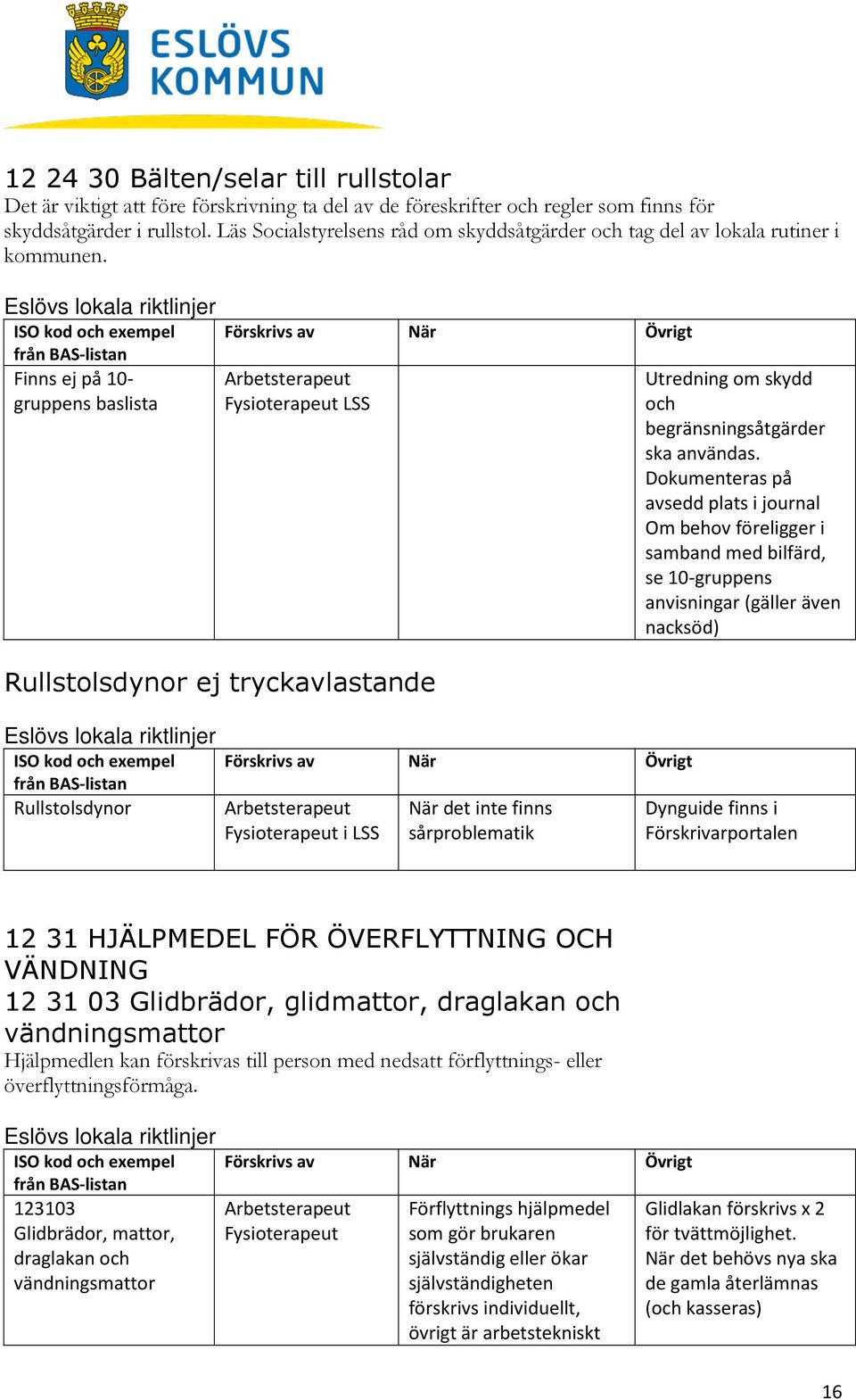 Fysioterapeut LSS Rullstolsdynor ej tryckavlastande Rullstolsdynor Fysioterapeut i LSS När det inte finns sårproblematik Utredning om skydd och begränsningsåtgärder ska användas.