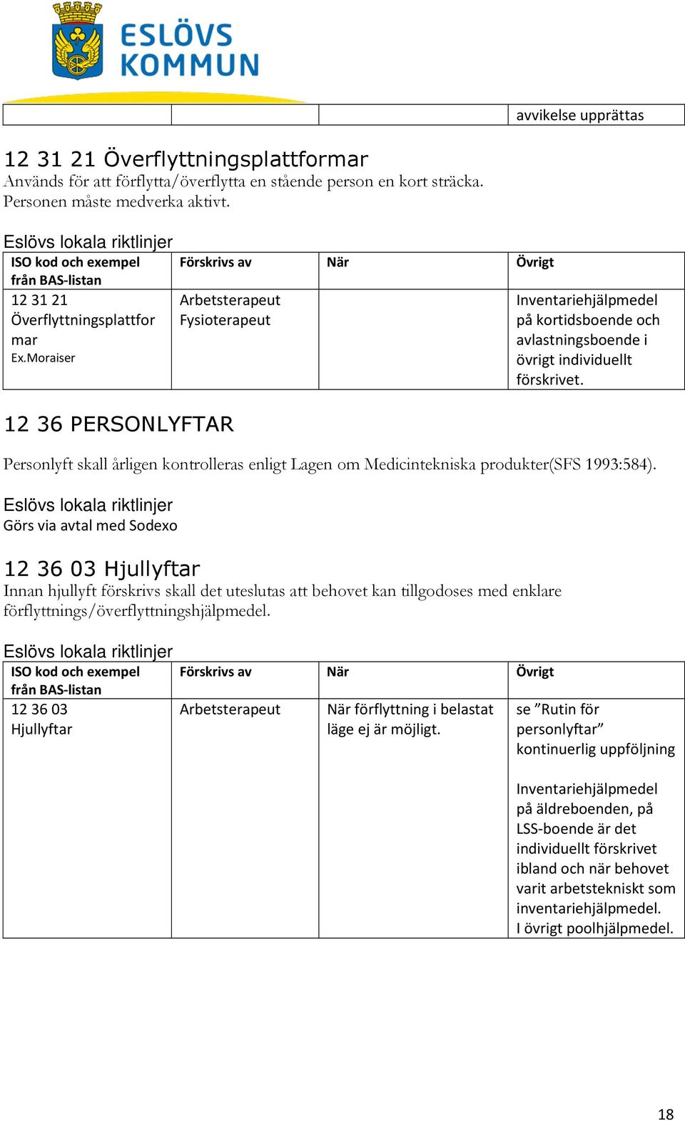 Personlyft skall årligen kontrolleras enligt Lagen om Medicintekniska produkter(sfs 1993:584).