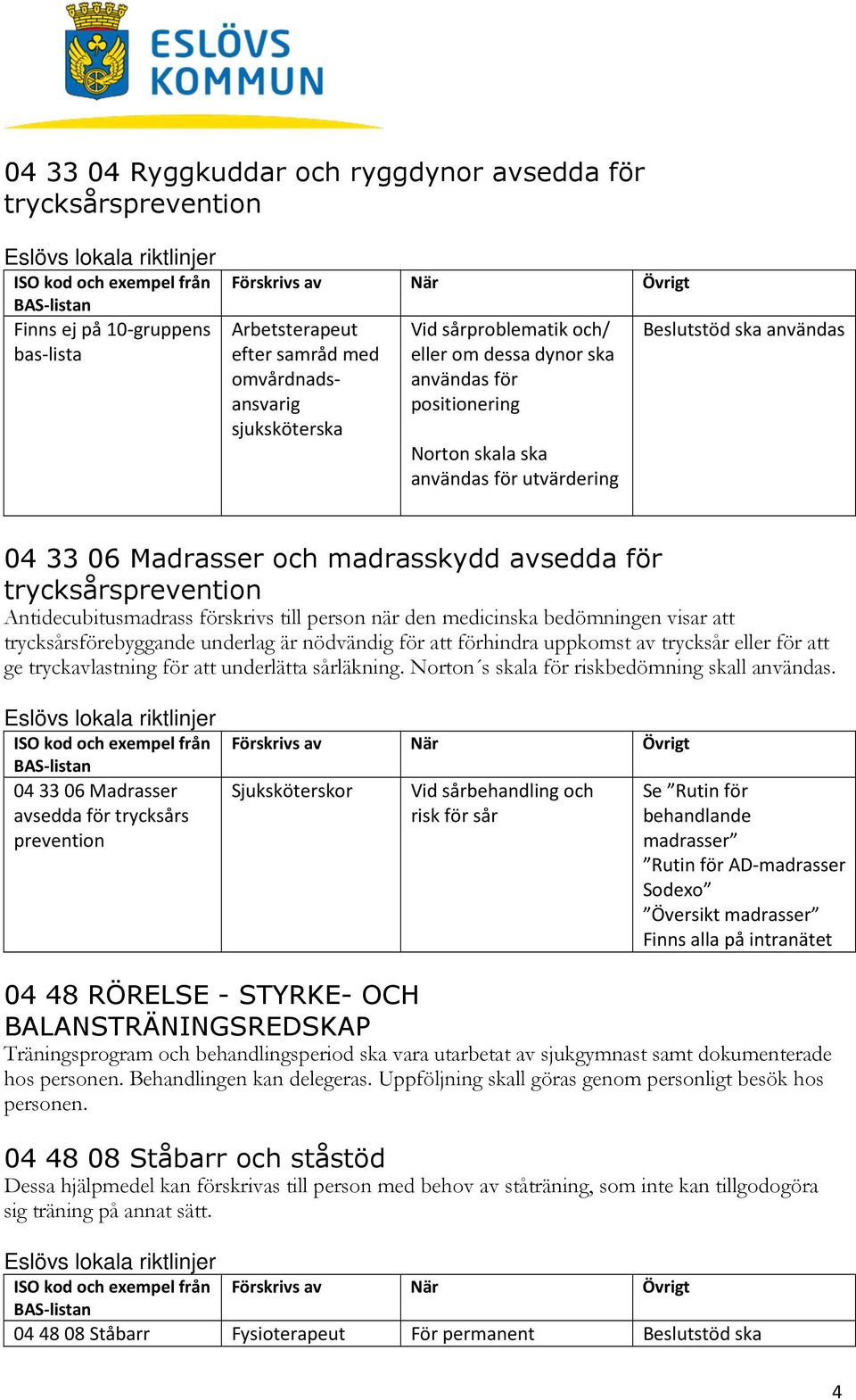 den medicinska bedömningen visar att trycksårsförebyggande underlag är nödvändig för att förhindra uppkomst av trycksår eller för att ge tryckavlastning för att underlätta sårläkning.