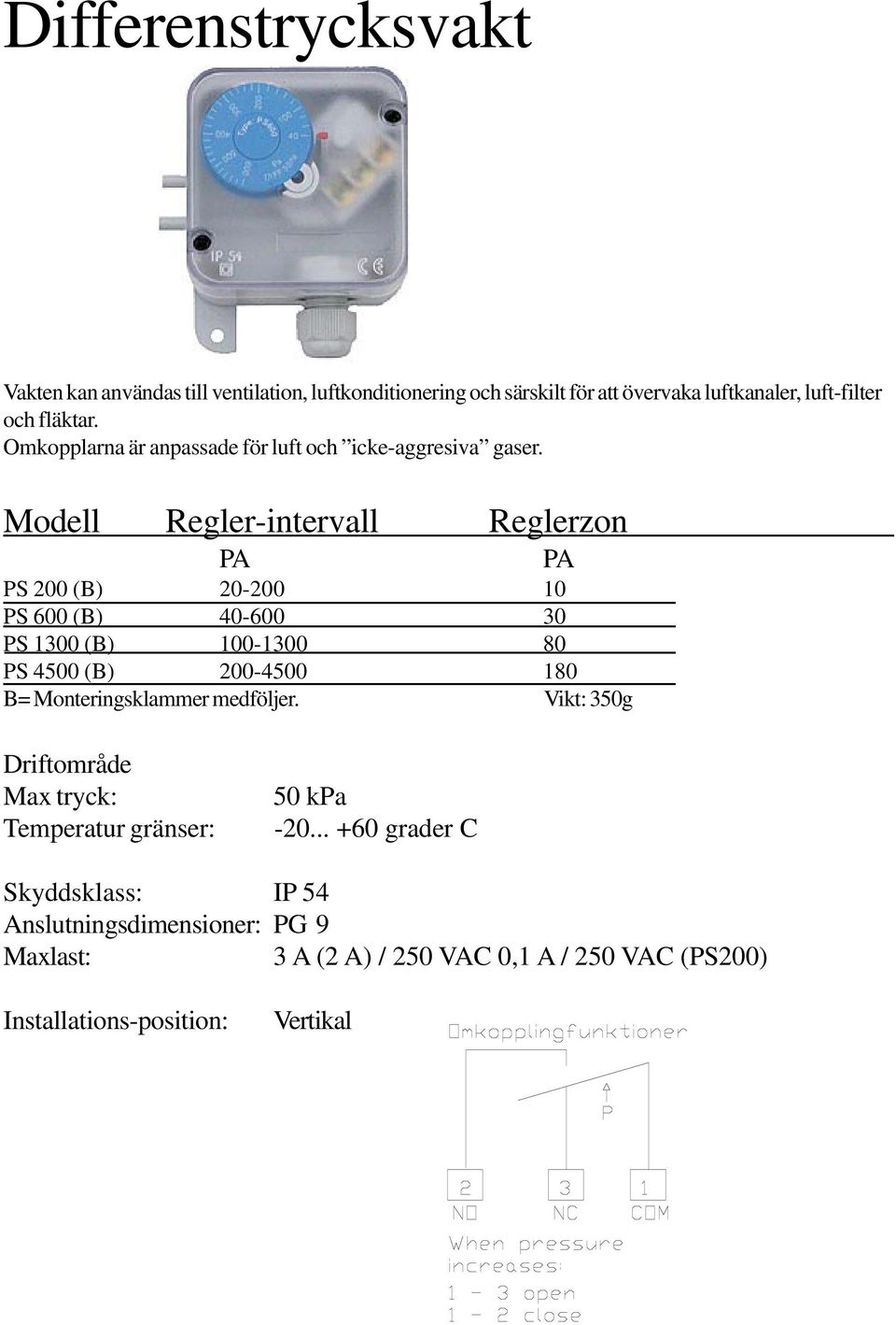 Modell Regler-intervall Reglerzon PA PA PS 200 (B) 20-200 10 PS 600 (B) 40-600 30 PS 1300 (B) 100-1300 80 PS 4500 (B) 200-4500 180 B=