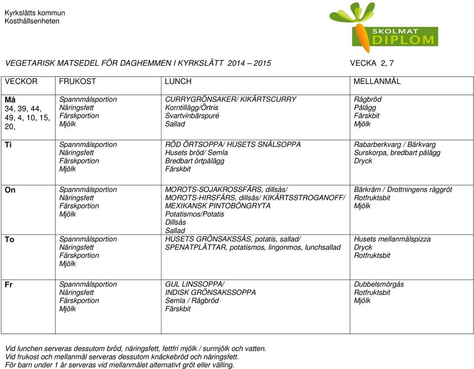 MOROTS-SOJAKROSSFÄRS, dillsås/ MOROTS-HIRSFÄRS, dillsås/ KIKÄRTSSTROGANOFF/ MEXIKANSK PINTOBÖNGRYTA Potatismos/Potatis Dillsås HUSETS GRÖNSAKSSÅS,