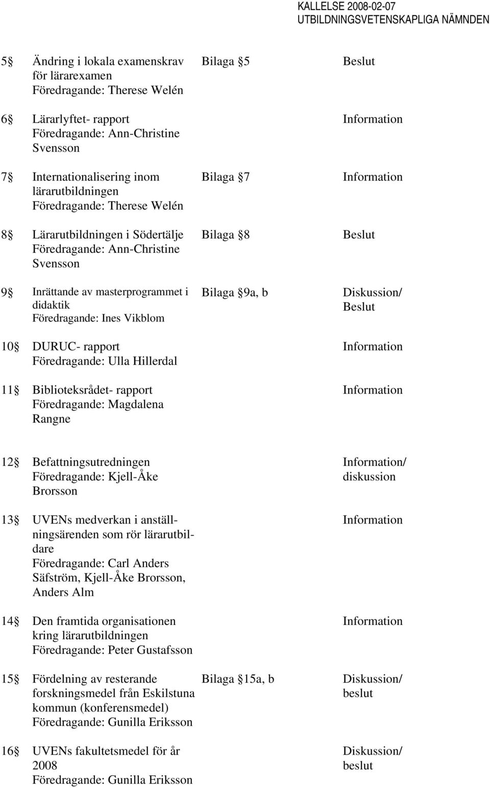 Ines Vikblom 10 DURUC- rapport Föredragande: Ulla Hillerdal 11 Biblioteksrådet- rapport Föredragande: Magdalena Rangne Bilaga 5 Bilaga 7 Bilaga 8 Bilaga 9a, b Beslut Information Information Beslut