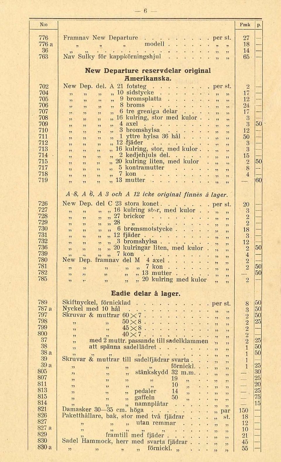 74 2 kedjehjuls del 7 20 kulring liten med kulor 2 0 77 kontramutter 8 78 7 kon 4 79 mutter 60 AS A ti A och A 2 icke original finnes å lager 726 New Dep del C2 stora konet per st 20 727 6 kulring