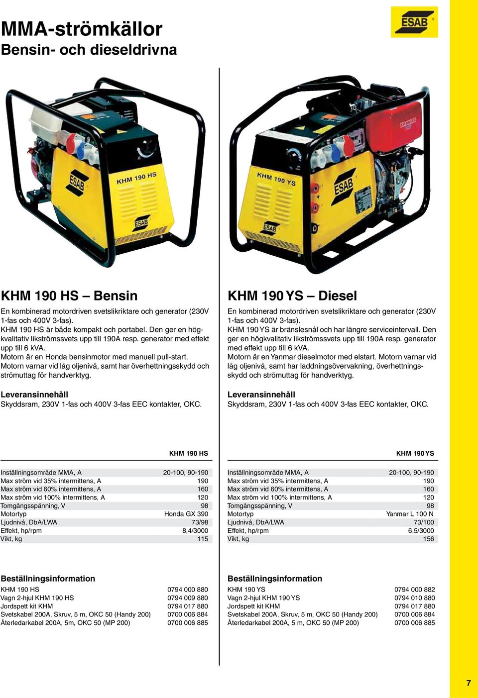 Motorn varnar vid låg oljenivå, samt har överhettningsskydd och strömuttag för handverktyg. Leveransinnehåll Skyddsram, 230V 1fas och 400V 3fas EEC kontakter, OKC.