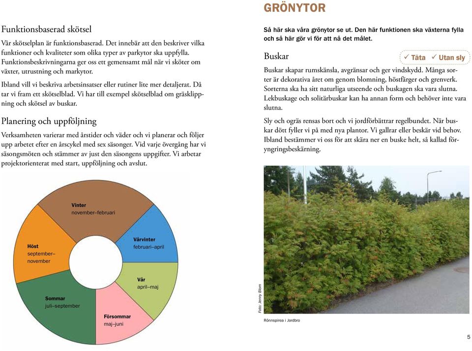 Då tar vi fram ett skötselblad. Vi har till exempel skötselblad om gräsklippning och skötsel av buskar.