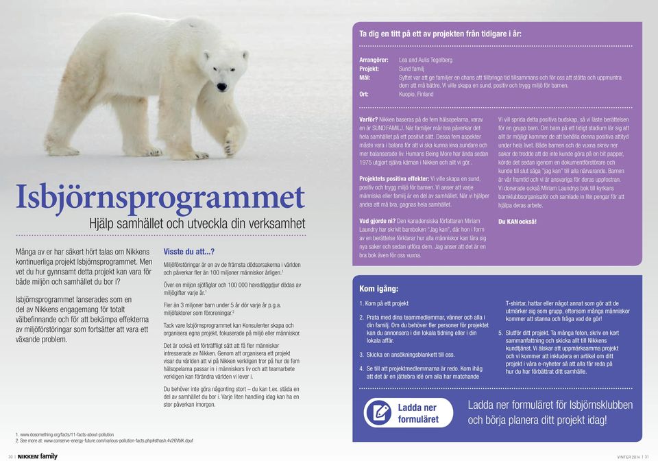 Kuopio, Finland Isbjörnsprogrammet Hjälp samhället och utveckla din verksamhet Många av er har säkert hört talas om Nikkens kontinuerliga projekt Isbjörnsprogrammet.