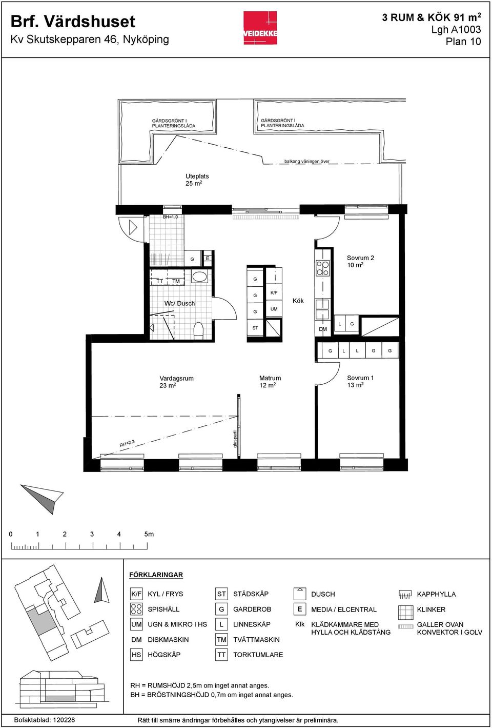 våningen över Uteplats 25 m 2 10 m 2 / Dusch 23 m 2 12 m 2 RH=2,3 FÖRKARINAR KY / FRYS ÄDSKÅP KAPPHYA