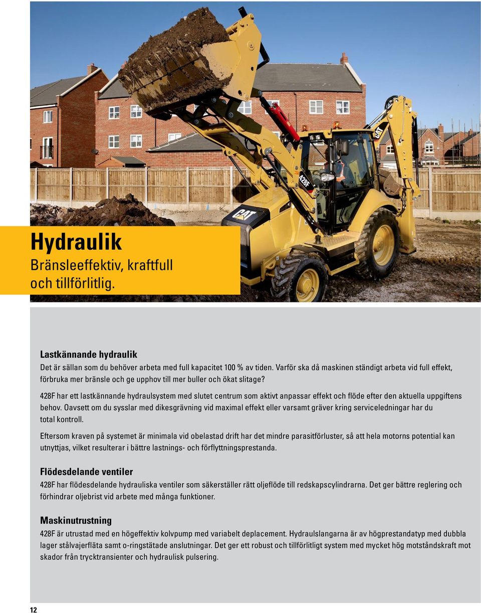 428F har ett lastkännande hydraulsystem med slutet centrum som aktivt anpassar effekt och flöde efter den aktuella uppgiftens behov.