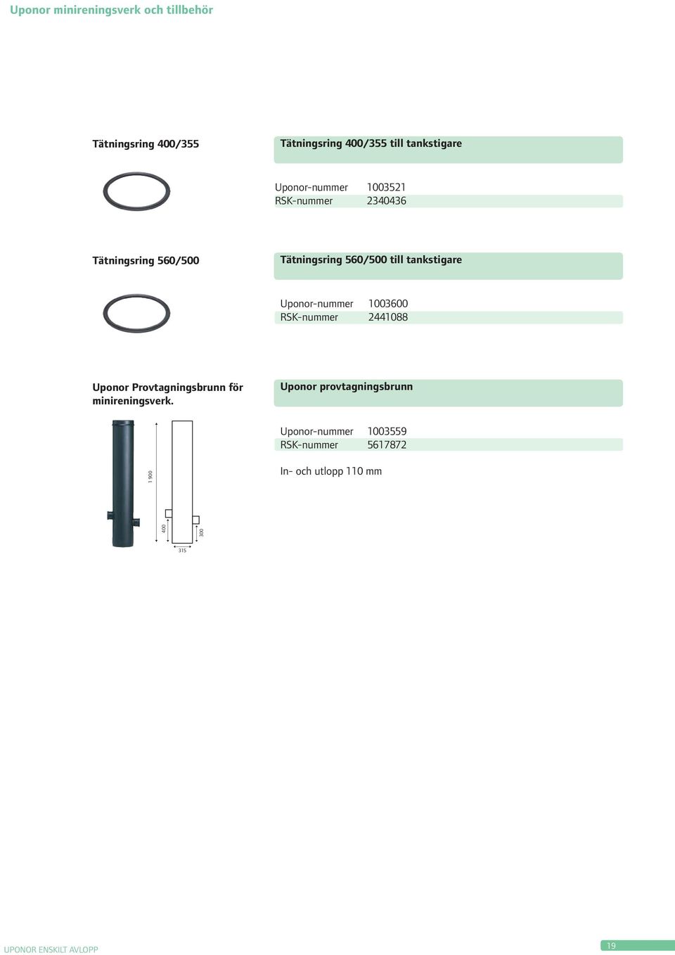 tankstigare Uponor-nummer 1003600 RSK-nummer 2441088 Uponor Provtagningsbrunn för minireningsverk.