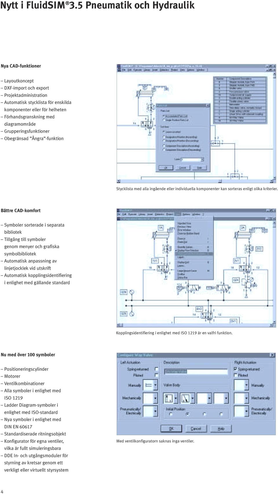 diagramområde Grupperingsfunktioner Obegränsad Ångra -funktion Stycklista med alla ingående eller individuella komponenter kan sorteras enligt olika kriterier.