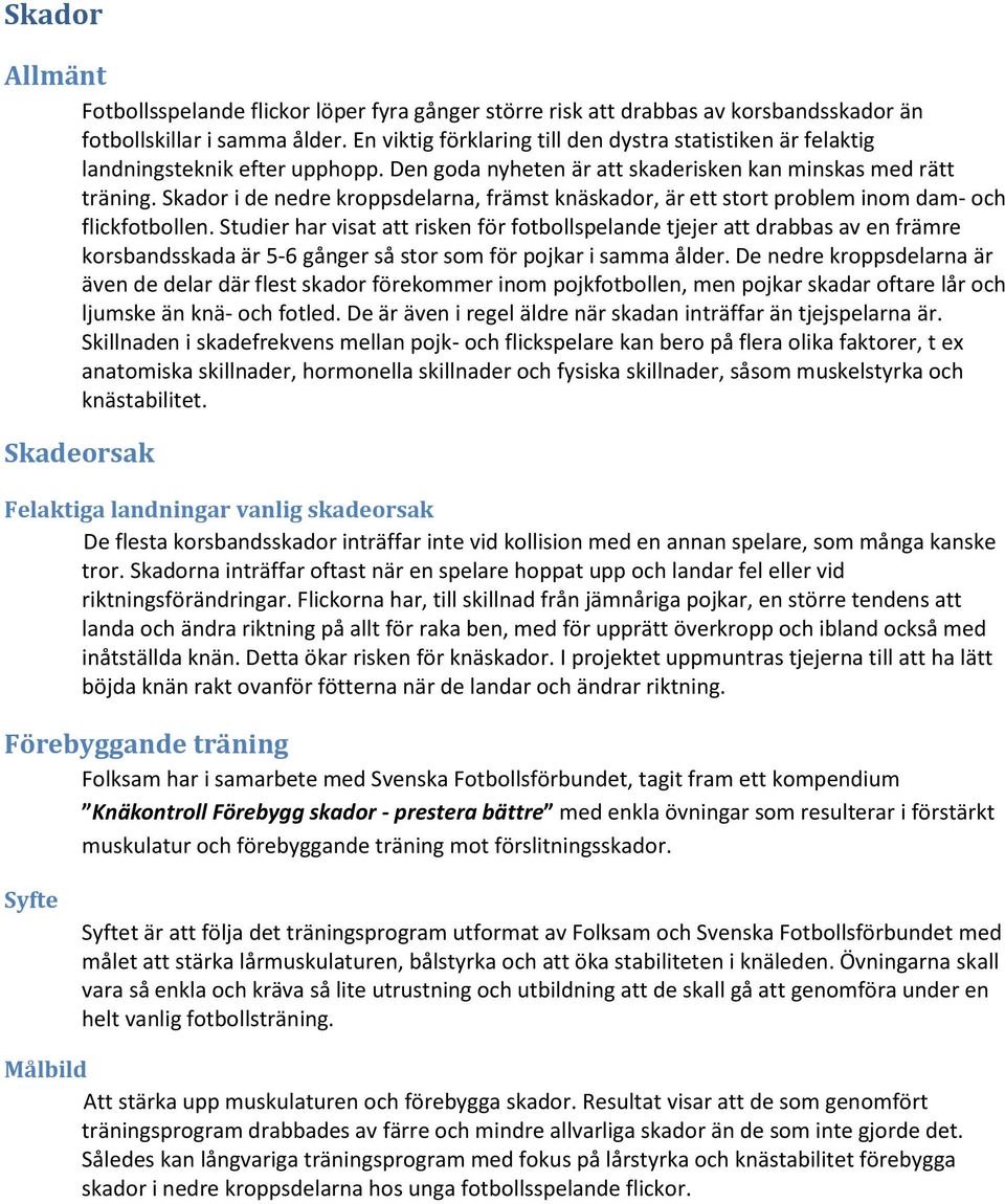 Skador i de nedre kroppsdelarna, främst knäskador, är ett stort problem inom dam- och flickfotbollen.