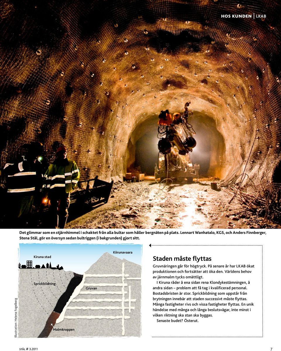 Kiruna stad Kiirunavaara Staden måste flyttas Illustration: Helena Fogelberg Sprickbildning Malmkroppen Gruvan Gruvnäringen går för högtryck.