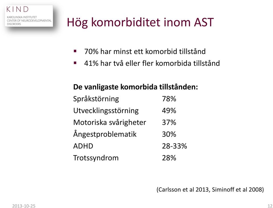 Språkstörning 78% Utvecklingsstörning 49% Motoriska svårigheter 37%