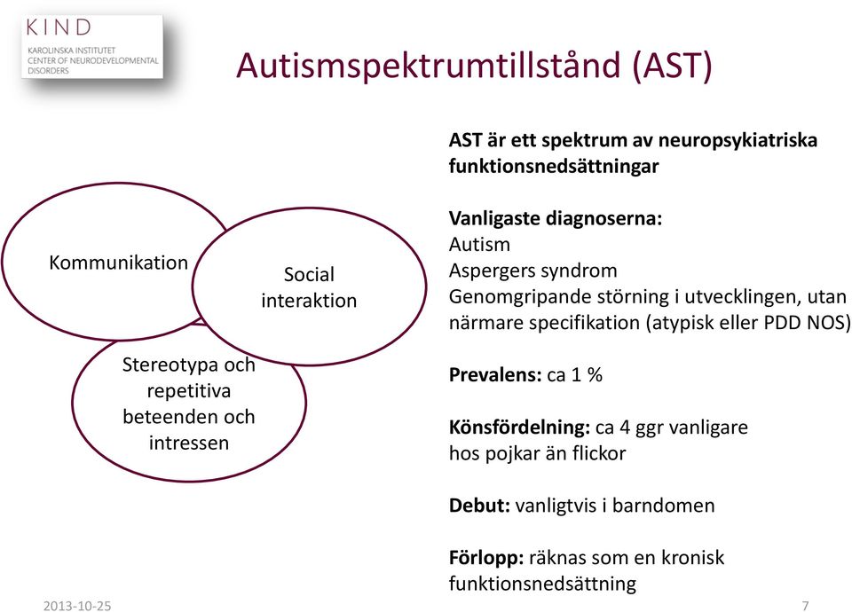 störning i utvecklingen, utan närmare specifikation (atypisk eller PDD NOS) Prevalens: ca 1 % Könsfördelning: ca 4 ggr