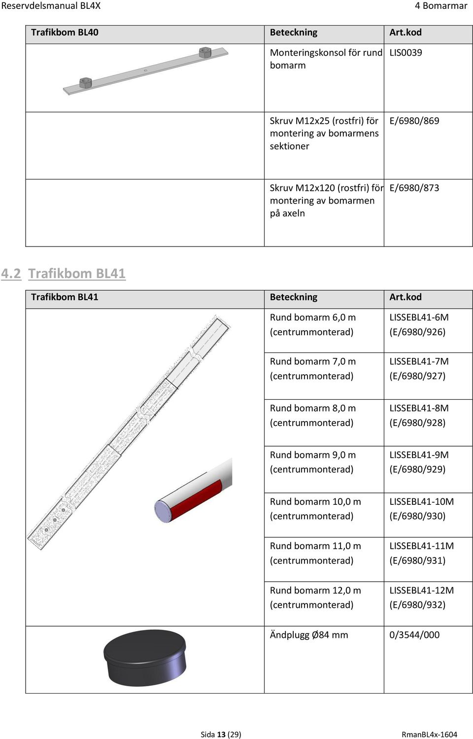 2 Trafikbom BL41 Trafikbom BL41 Beteckning Art.