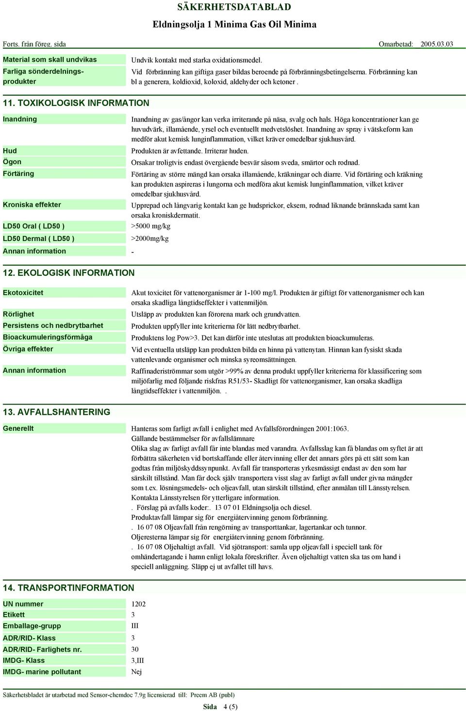 TOXIKOLOGISK INFORMATION Inandning Hud Ögon Förtäring Kroniska effekter LD50 Oral ( LD50 ) LD50 Dermal ( LD50 ) Inandning av gas/ångor kan verka irriterande på näsa, svalg och hals.