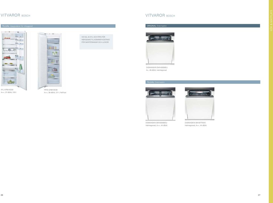 helintegrerad Diskmaskin KYL KIR81AD30 A++, 37 db(a), 319 l FRYS GIN81AE30 A++, 38 db(a), 211 l,