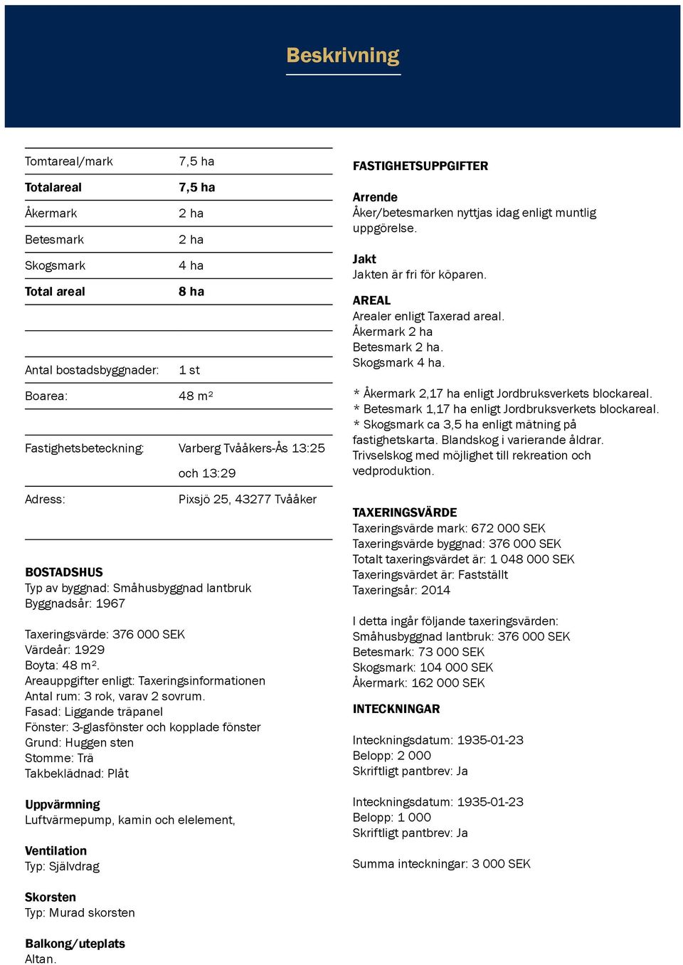 Areauppgifter enligt: Taxeringsinformationen Antal rum: 3 rok, varav 2 sovrum.