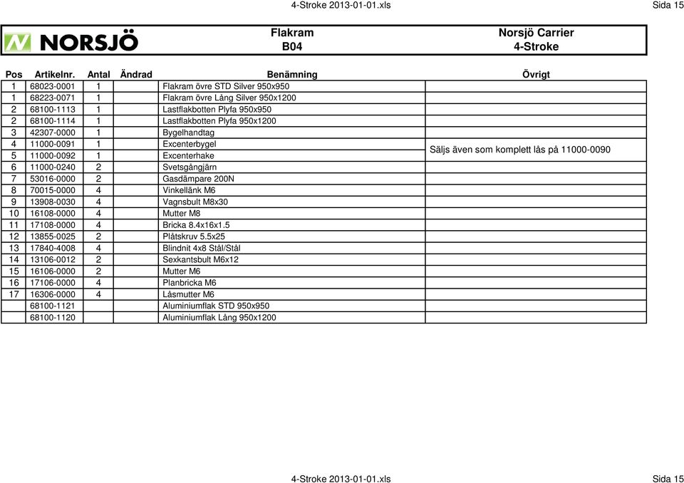 Plyfa 950x1200 3 42307-0000 1 Bygelhandtag 4 11000-0091 1 Excenterbygel 5 11000-0092 1 Excenterhake Säljs även som komplett lås på 11000-0090 6 11000-0240 2 Svetsgångjärn 7 53016-0000 2 Gasdämpare