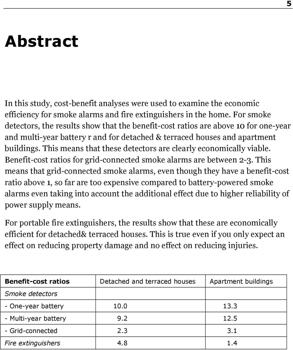 This means that these detectors are clearly economically viable. Benefit-cost ratios for grid-connected smoke alarms are between 2-3.