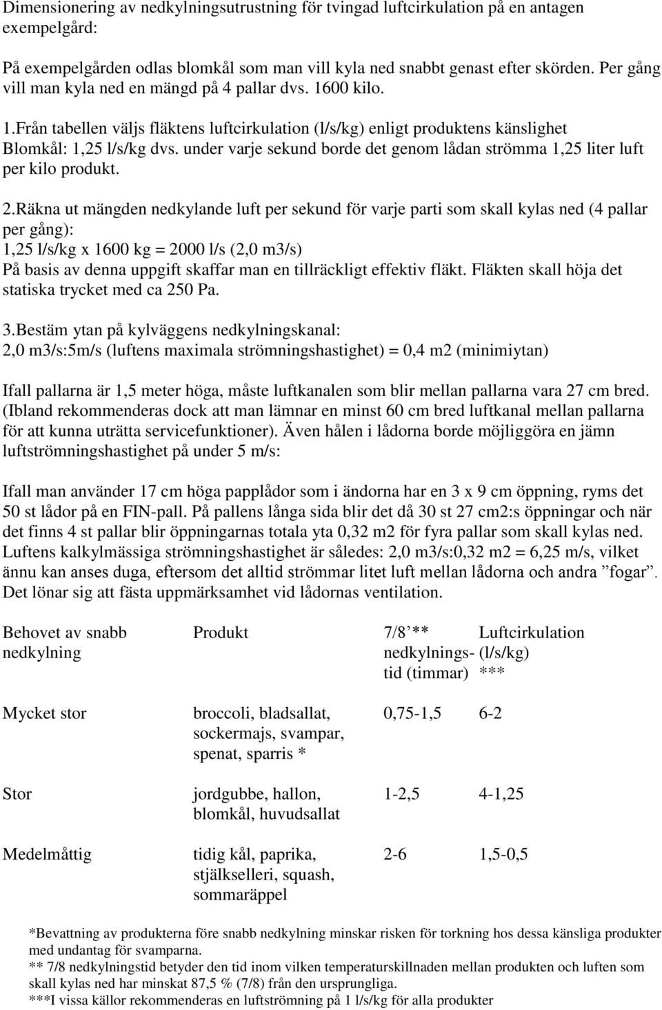 under varje sekund borde det genom lådan strömma 1,25 liter luft per kilo produkt. 2.