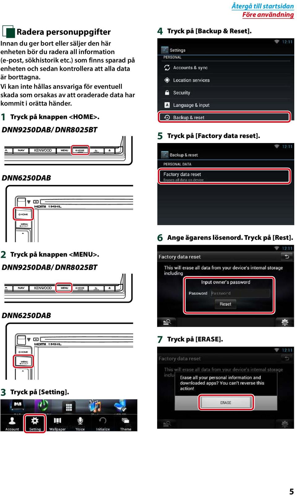 Vi kan inte hållas ansvariga för eventuell skada som orsakas av att oraderade data har kommit i orätta händer. 1 Tryck på knappen <HOME>.